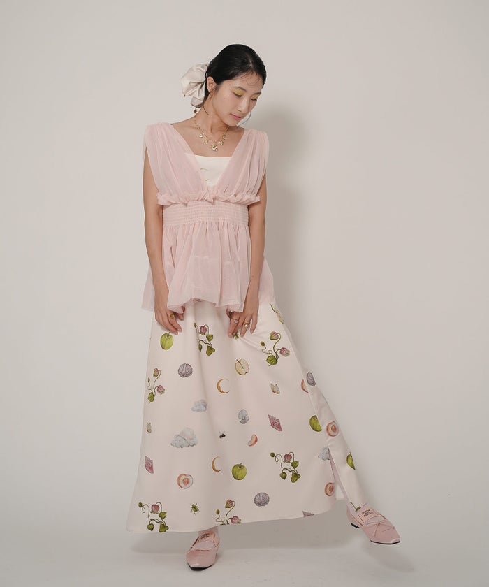 手洗い可 オリジナルプリント フレア S M ロング丈 オールシーズン 着回し 個性派 ジョイントスペース レイヤード サテン キャミ ワンピース Ricaco × Joint Space
