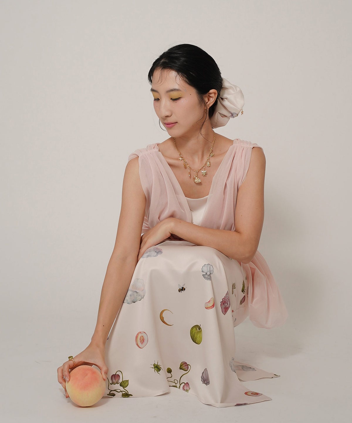 手洗い可 オリジナルプリント フレア S M ロング丈 オールシーズン 着回し 個性派 ジョイントスペース レイヤード サテン キャミ ワンピース Ricaco × Joint Space