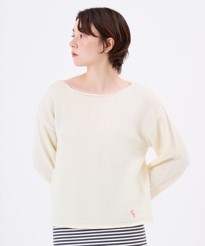 ボートネック/ニット/チェーンステッチ刺繍ボートネックニットプルオーバーTINA：JOJUN