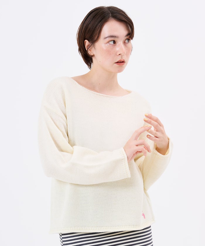 ボートネック/ニット/チェーンステッチ刺繍ボートネックニットプルオーバーTINA：JOJUN
