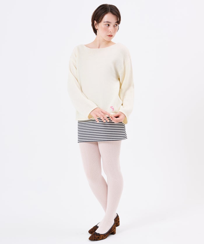 ボートネック/ニット/チェーンステッチ刺繍ボートネックニットプルオーバーTINA：JOJUN