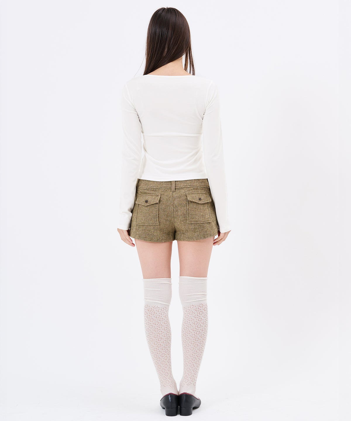 釦/カットソー/ハート刺繍キーネックトップスTINA：JOJUN