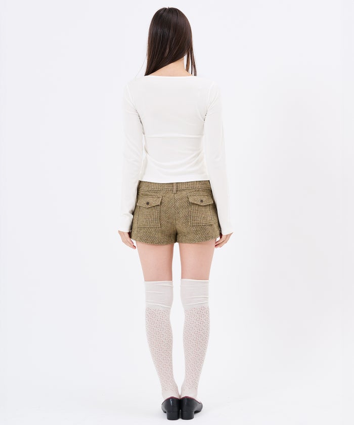 釦/カットソー/ハート刺繍キーネックトップスTINA：JOJUN