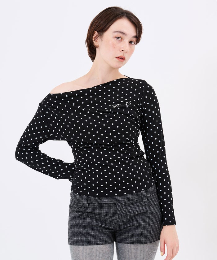デザイン/ロンT/刺繍入り ドレープロングスリーブTシャツTINA：JOJUNTINA：JOJUN