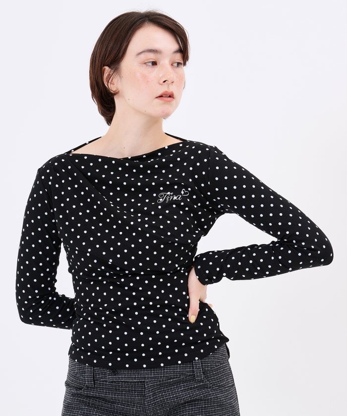 デザイン/ロンT/刺繍入り ドレープロングスリーブTシャツTINA：JOJUNTINA：JOJUN