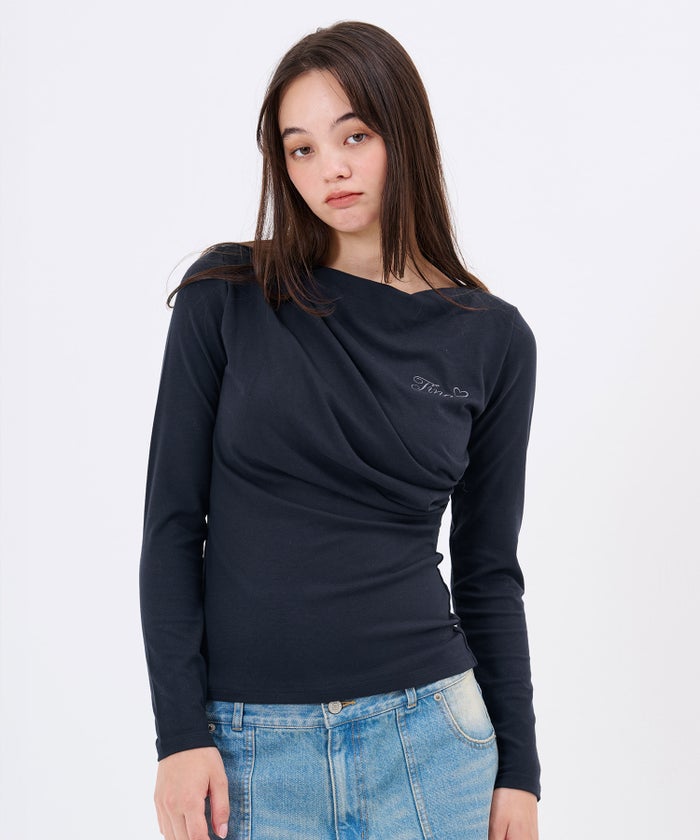 デザイン/ロンT/刺繍入り ドレープロングスリーブTシャツTINA：JOJUNTINA：JOJUN