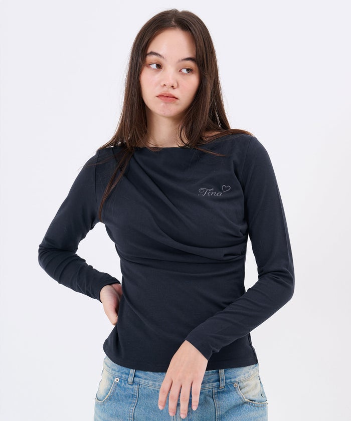 デザイン/ロンT/刺繍入り ドレープロングスリーブTシャツTINA：JOJUNTINA：JOJUN