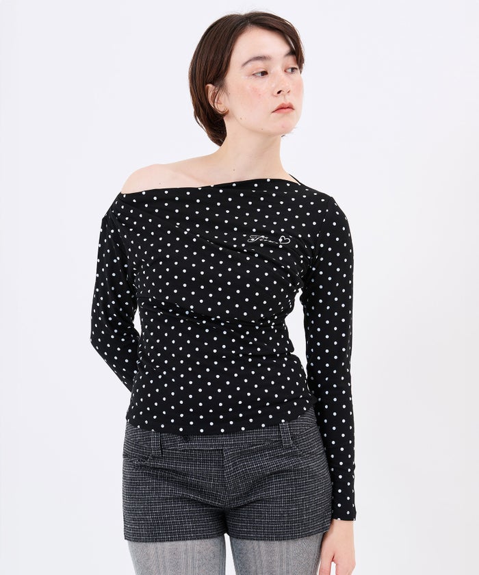 デザイン/ロンT/刺繍入り ドレープロングスリーブTシャツTINA：JOJUNTINA：JOJUN