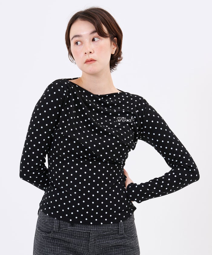 デザイン/ロンT/刺繍入り ドレープロングスリーブTシャツTINA：JOJUNTINA：JOJUN