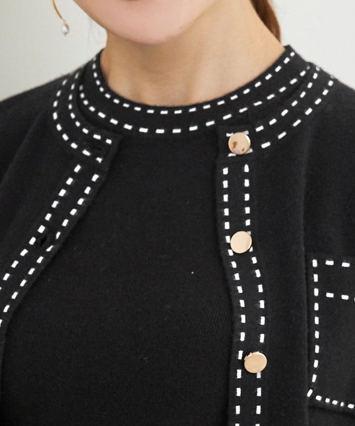 手洗い可 大人カジュアル 可愛い 上品 きれいめ オフィス フェミニン 春 秋冬 着回し ジョイントスペース ステッチポケットニットアンサンブル Liala×PG