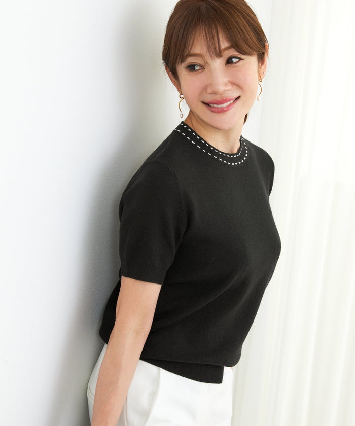 手洗い可 大人カジュアル 可愛い 上品 きれいめ オフィス フェミニン 春 秋冬 着回し ジョイントスペース ステッチポケットニットアンサンブル Liala×PG