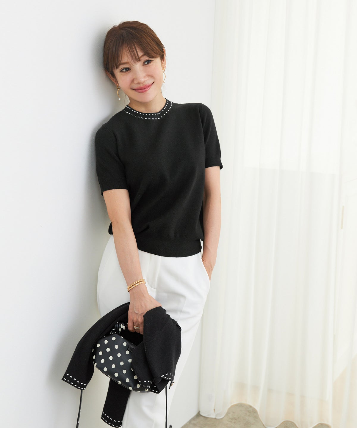 手洗い可 大人カジュアル 可愛い 上品 きれいめ オフィス フェミニン 春 秋冬 着回し ジョイントスペース ステッチポケットニットアンサンブル Liala×PG