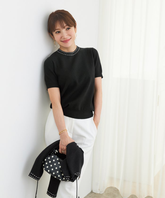 手洗い可 大人カジュアル 可愛い 上品 きれいめ オフィス フェミニン 春 秋冬 着回し ジョイントスペース ステッチポケットニットアンサンブル Liala×PG