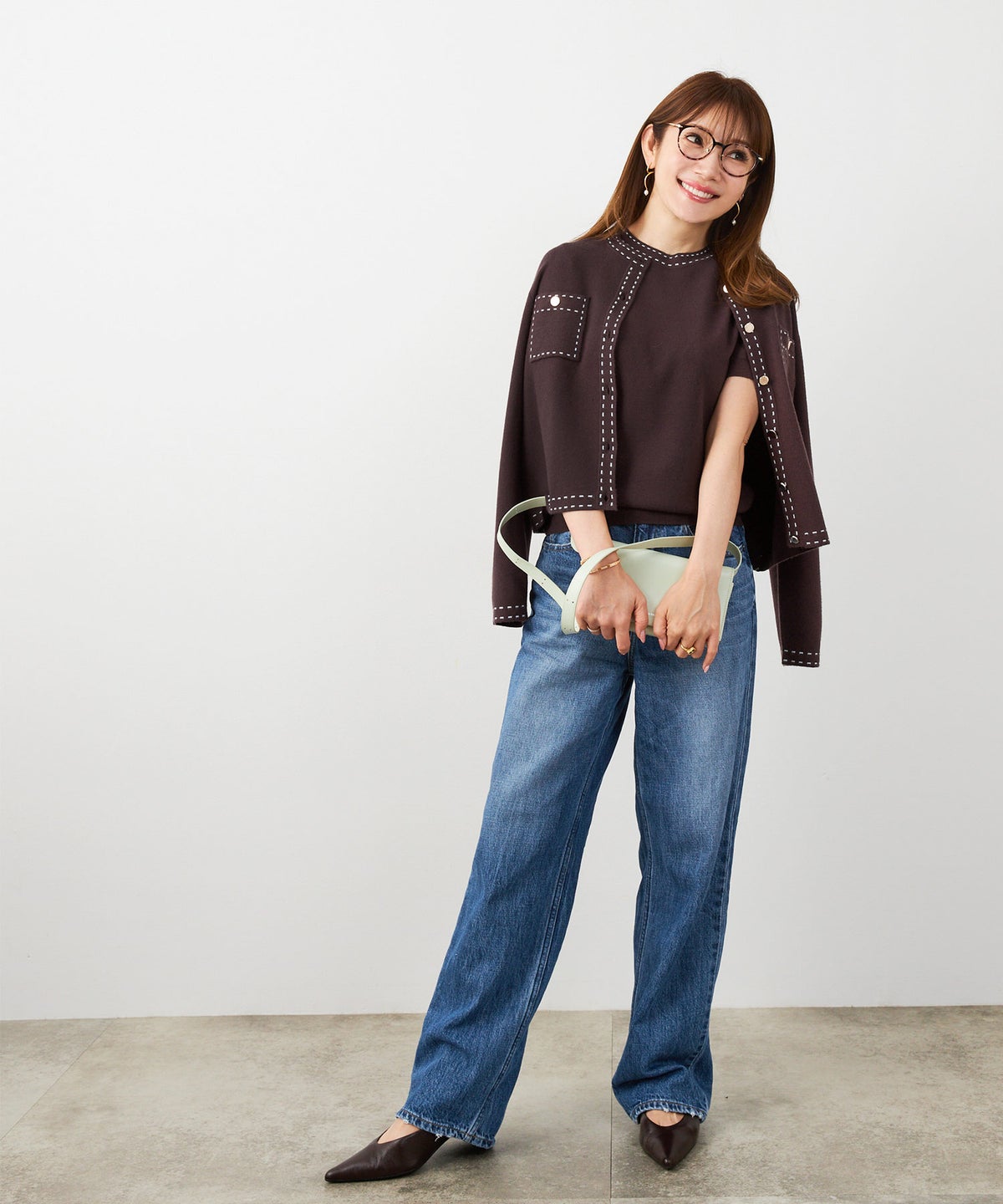 手洗い可 大人カジュアル 可愛い 上品 きれいめ オフィス フェミニン 春 秋冬 着回し ジョイントスペース ステッチポケットニットアンサンブル Liala×PG