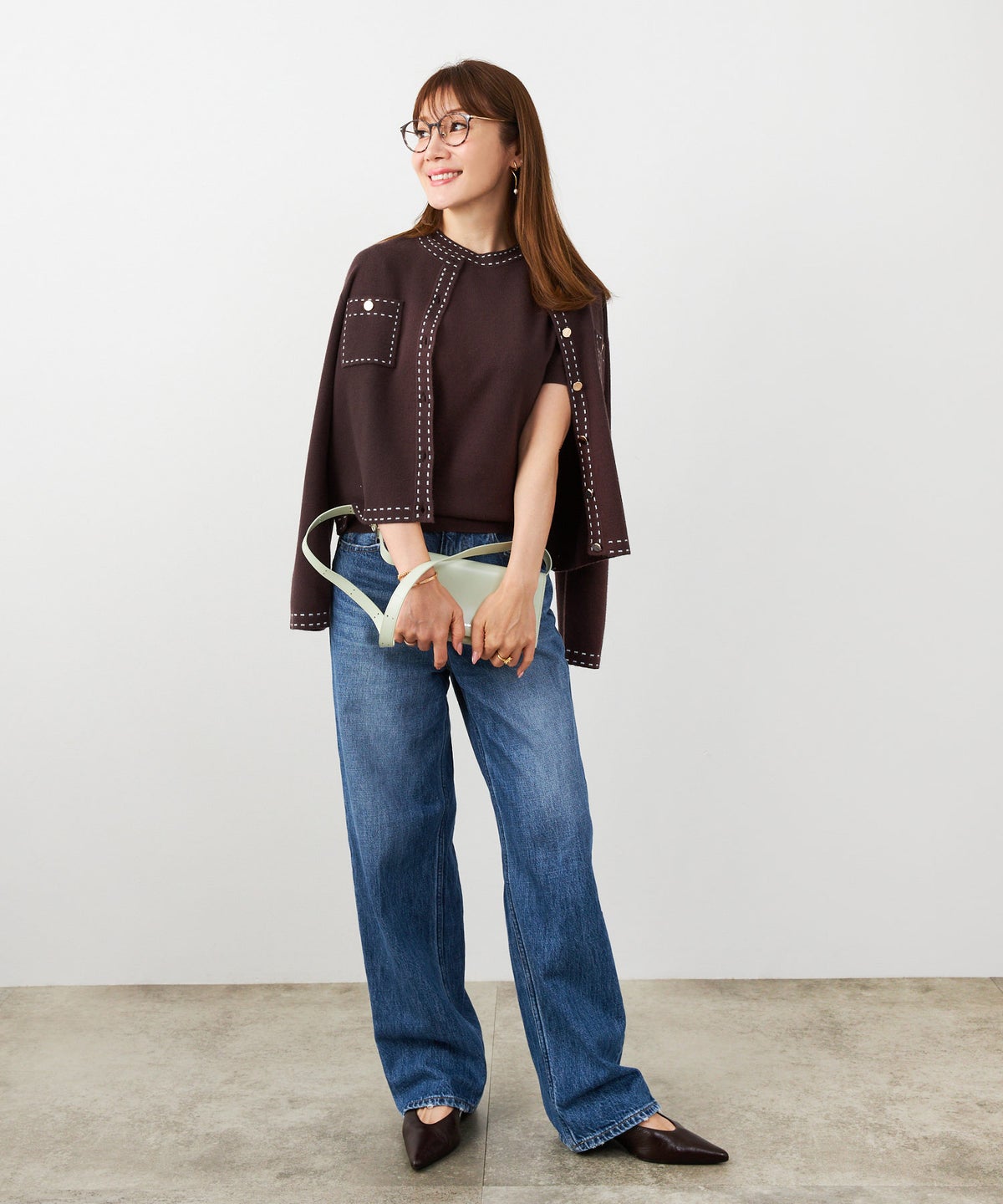 手洗い可 大人カジュアル 可愛い 上品 きれいめ オフィス フェミニン 春 秋冬 着回し ジョイントスペース ステッチポケットニットアンサンブル Liala×PG