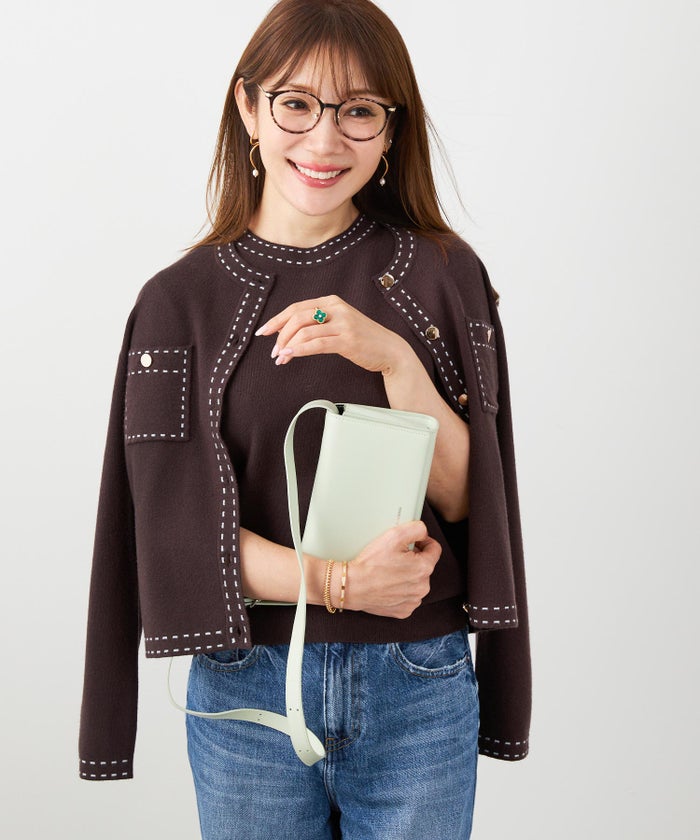 手洗い可 大人カジュアル 可愛い 上品 きれいめ オフィス フェミニン 春 秋冬 着回し ジョイントスペース ステッチポケットニットアンサンブル Liala×PG
