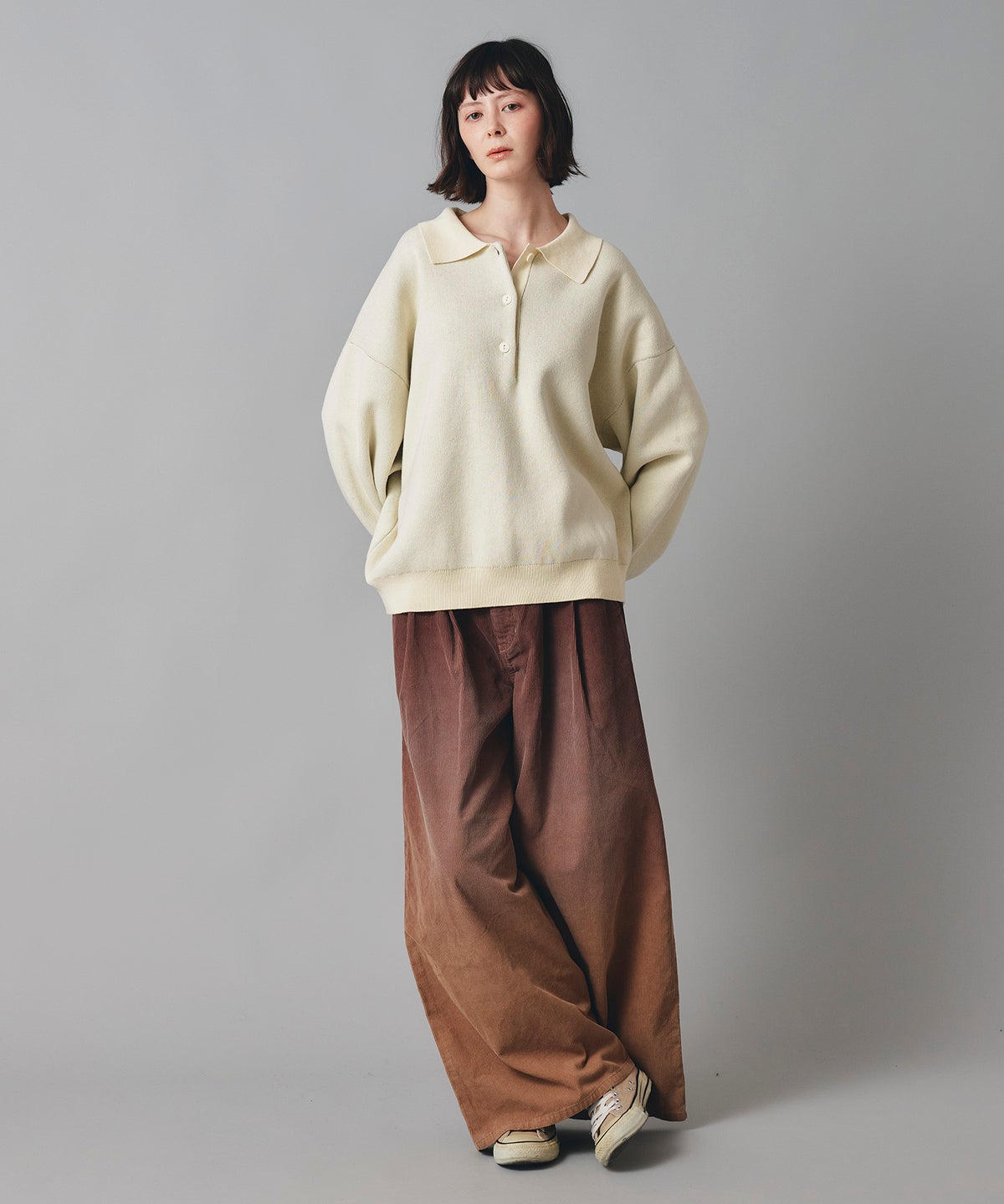 コーデュロイ グラデーション ワイド パンツ かっこいい おしゃれ アイボリー ブラウン フリーサイズ コーデュロイグラデーションワイドパンツ AT THE TRNK