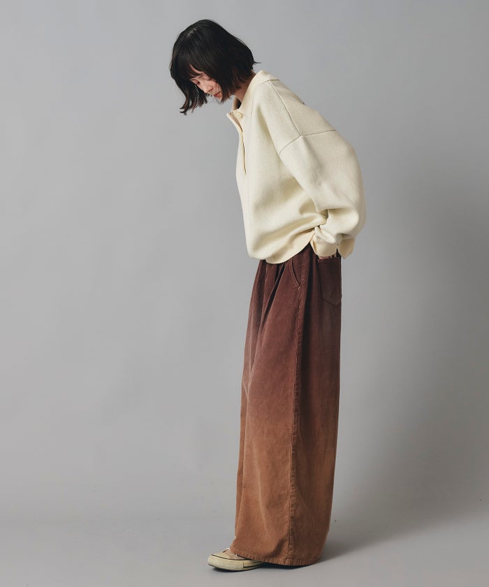 コーデュロイ グラデーション ワイド パンツ かっこいい おしゃれ アイボリー ブラウン フリーサイズ コーデュロイグラデーションワイドパンツ AT THE TRNK