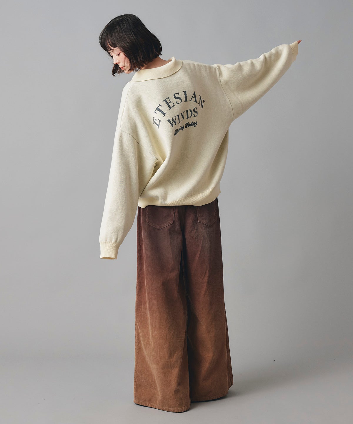 コーデュロイ グラデーション ワイド パンツ かっこいい おしゃれ アイボリー ブラウン フリーサイズ コーデュロイグラデーションワイドパンツ AT THE TRNK