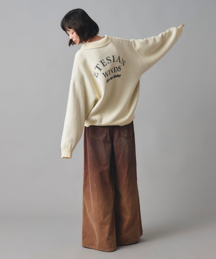 コーデュロイ グラデーション ワイド パンツ かっこいい おしゃれ アイボリー ブラウン フリーサイズ コーデュロイグラデーションワイドパンツ AT THE TRNK