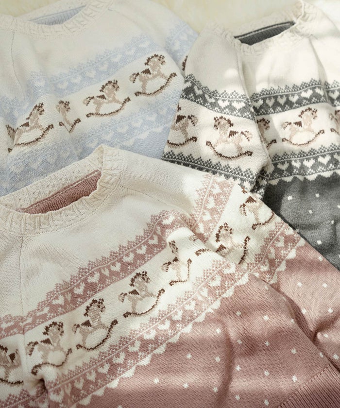 ニット トップス ノルディック柄 木馬 親子 おそろい 秋 冬 可愛い カジュアル フェミニン 木馬柄 ノルディック ニット le reve vaniller