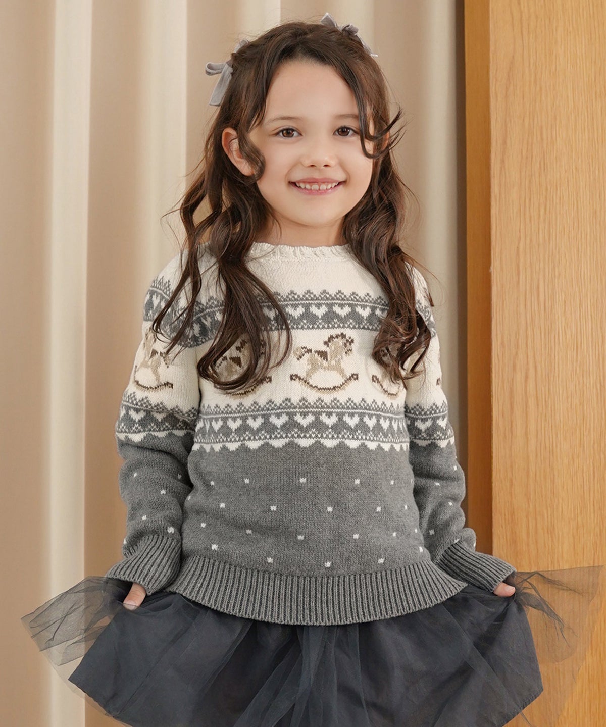 ニット トップス ノルディック柄 木馬 親子 おそろい 秋 冬 可愛い カジュアル フェミニン vaniller kids 木馬柄 ノルディック ニット le reve vaniller