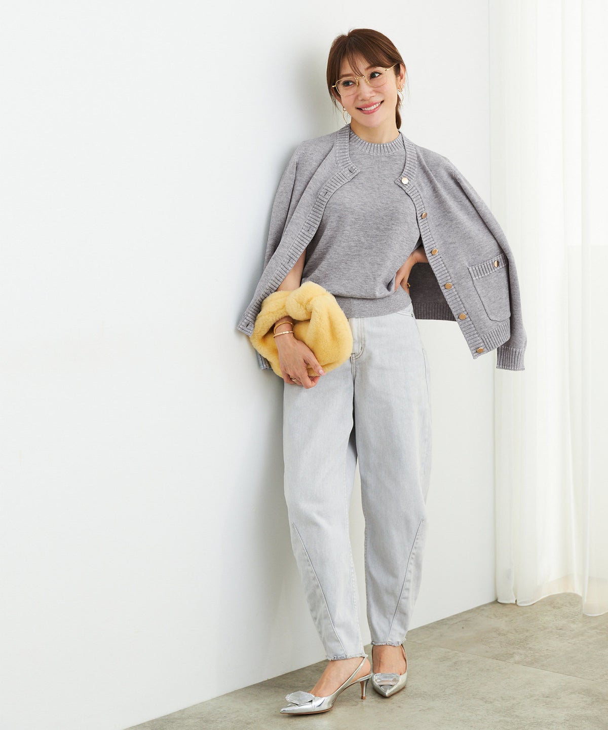 手洗い可 大人カジュアル 可愛い 上品 きれいめ オフィス フェミニン 春 秋冬 着回し ジョイントスペース ステッチ柄ニットアンサンブル Liala×PG