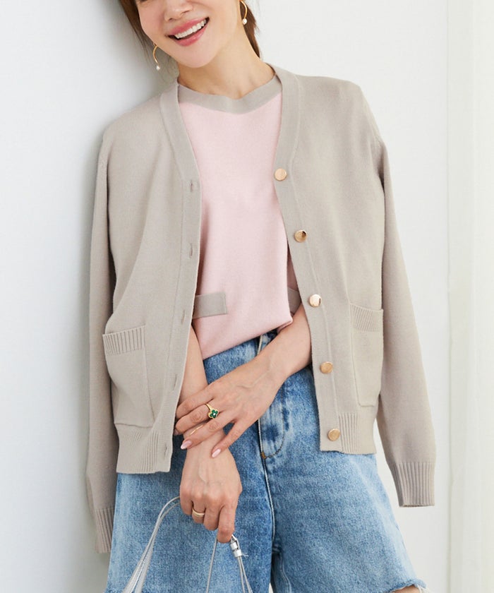 手洗い可 大人カジュアル 可愛い 上品 きれいめ オフィス フェミニン 春 秋冬 着回し ジョイントスペース バイカラーVCDニットアンサンブル Liala×PG