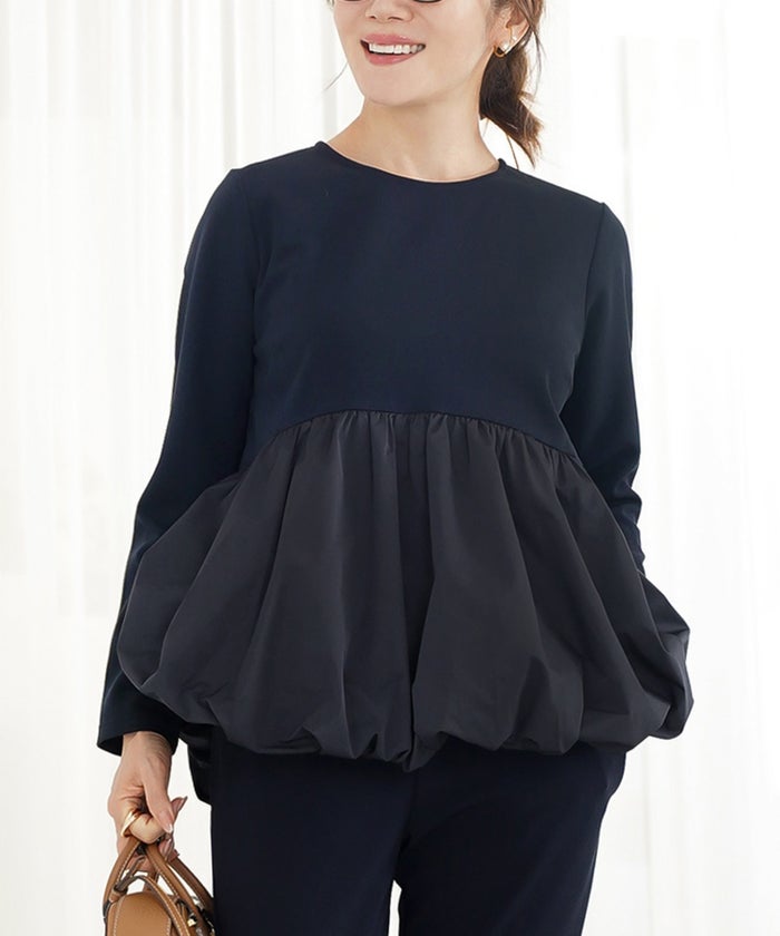 手洗い可 セットアップ可 オフィス 着回し かわいい 大人カジュアル きれいめ ドッキング ジョイントスペース バルーンカットソーPO Liala×PG