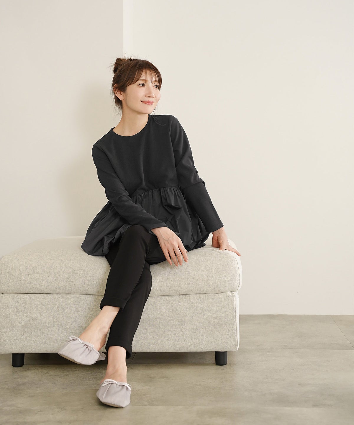 手洗い可 セットアップ可 オフィス 着回し かわいい 大人カジュアル きれいめ ドッキング ジョイントスペース バルーンカットソーPO Liala×PG