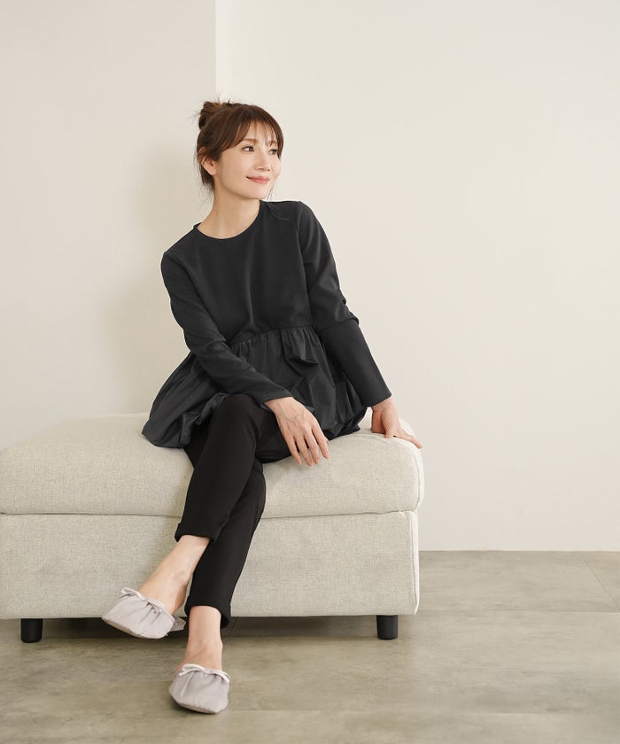 手洗い可 セットアップ可 オフィス 着回し かわいい 大人カジュアル きれいめ ドッキング ジョイントスペース バルーンカットソーPO Liala×PG