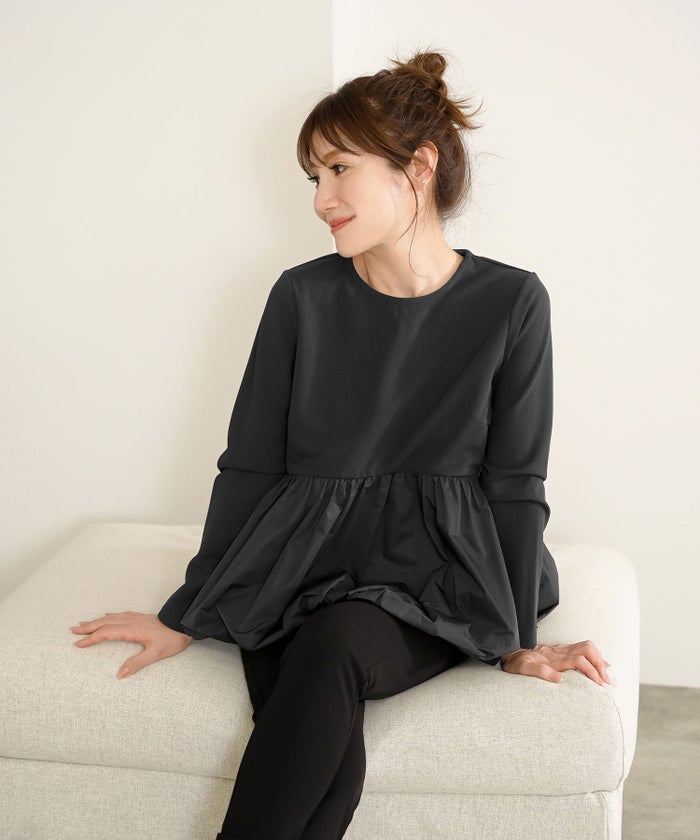 手洗い可 セットアップ可 オフィス 着回し かわいい 大人カジュアル きれいめ ドッキング ジョイントスペース バルーンカットソーPO Liala×PG