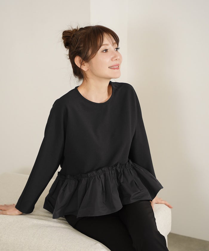 手洗い可 セットアップ可 オフィス 着回し かわいい 大人カジュアル きれいめ ドッキング ジョイントスペース ドルマンペプラムカットソーPO Liala×PG