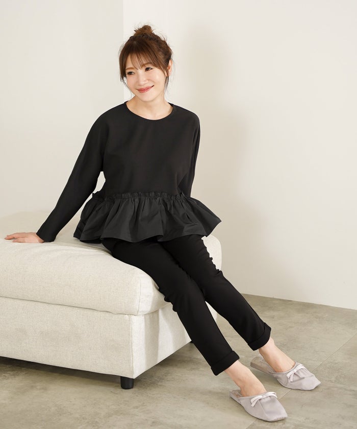 手洗い可 セットアップ可 オフィス 着回し かわいい 大人カジュアル きれいめ ドッキング ジョイントスペース ドルマンペプラムカットソーPO Liala×PG
