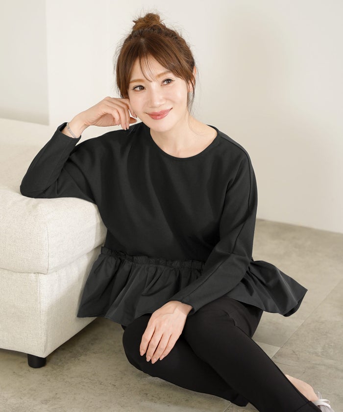 手洗い可 セットアップ可 オフィス 着回し かわいい 大人カジュアル きれいめ ドッキング ジョイントスペース ドルマンペプラムカットソーPO Liala×PG