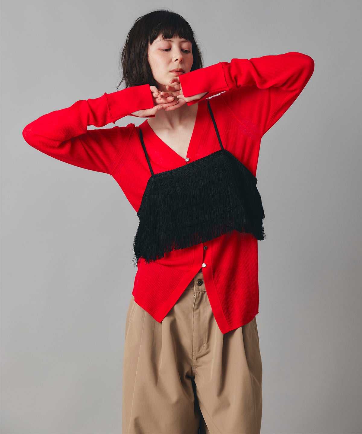 ウール 針抜き ニット カーディガン グレー ピンク ブラック 長袖 秋 フリーサイズ ウール針抜きカーディガン AT THE TRNK