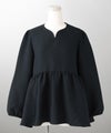 キーネック ペプラム トップス ホワイト ネイビー ベージュ ブラック 長袖 ブラウス M キーネックペプラムトップス HUIT