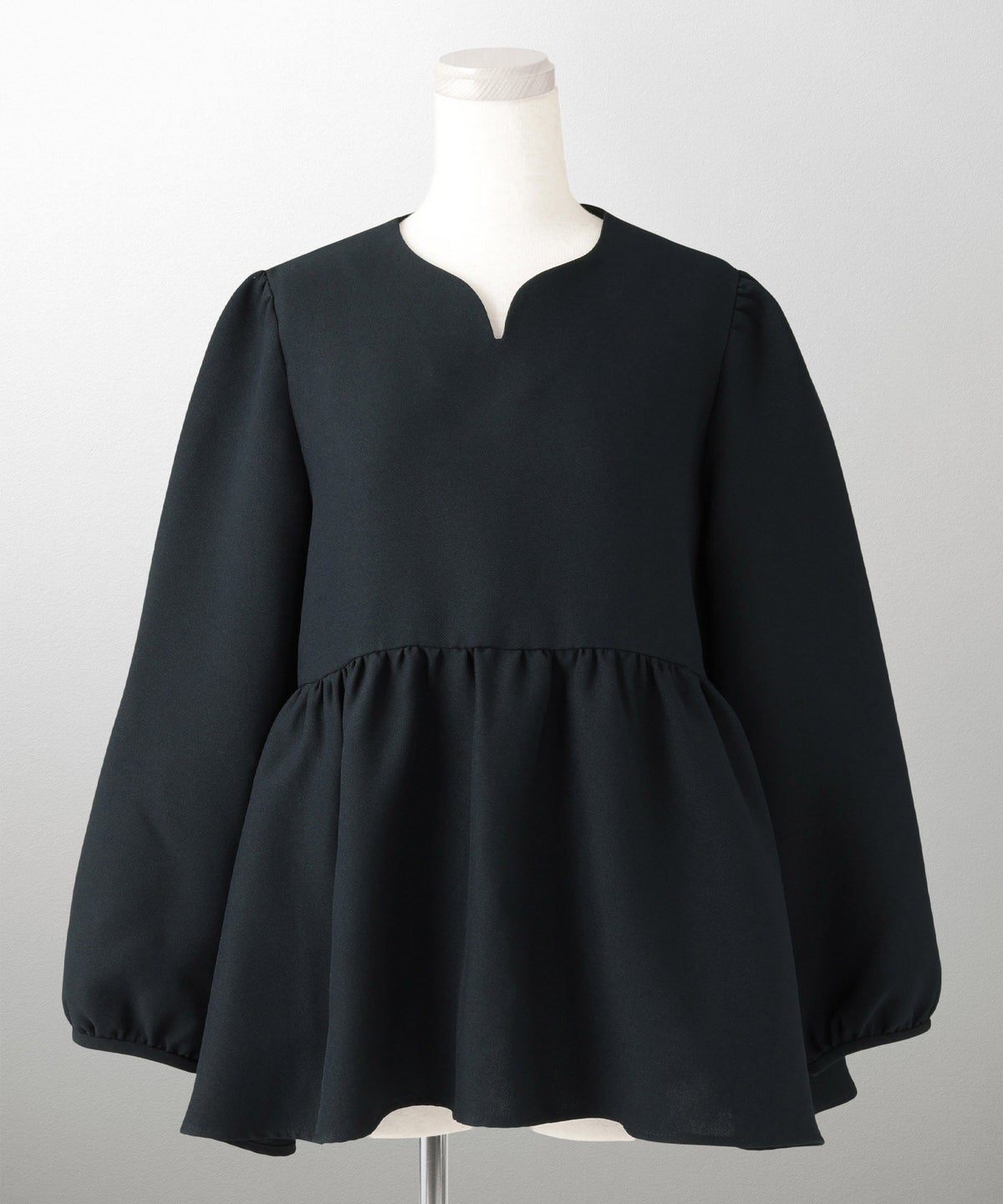 キーネック ペプラム トップス ホワイト ネイビー ベージュ ブラック 長袖 ブラウス M キーネックペプラムトップス HUIT