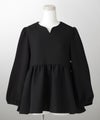 キーネック ペプラム トップス ホワイト ネイビー ベージュ ブラック 長袖 ブラウス M キーネックペプラムトップス HUIT