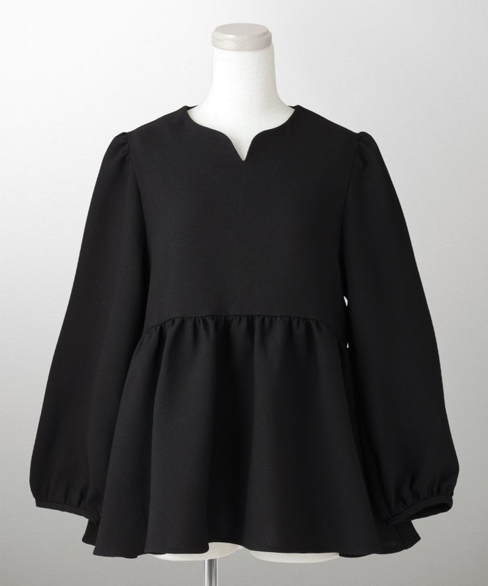 キーネック ペプラム トップス ホワイト ネイビー ベージュ ブラック 長袖 ブラウス M キーネックペプラムトップス HUIT