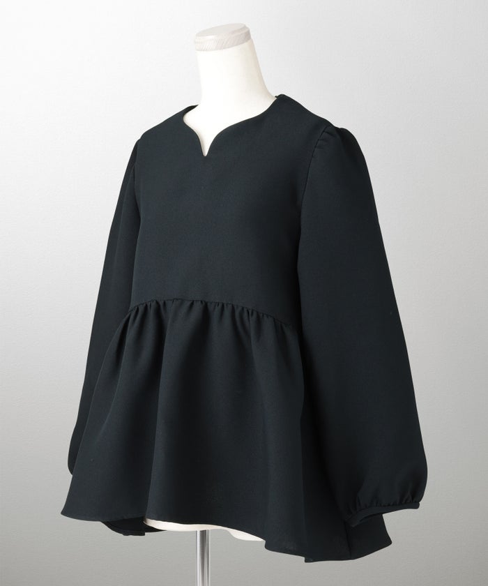 キーネック ペプラム トップス ホワイト ネイビー ベージュ ブラック 長袖 ブラウス M キーネックペプラムトップス HUIT