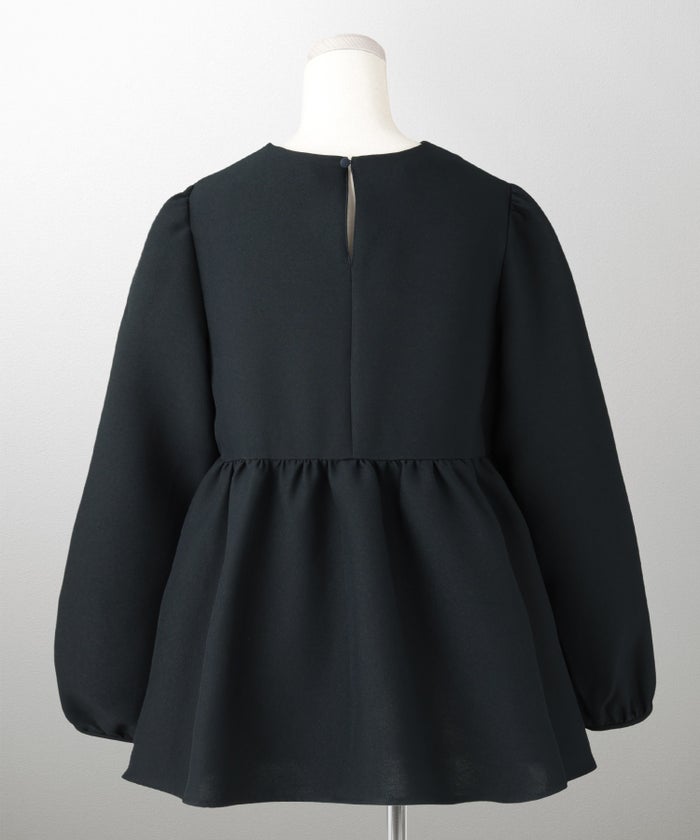 キーネック ペプラム トップス ホワイト ネイビー ベージュ ブラック 長袖 ブラウス M キーネックペプラムトップス HUIT