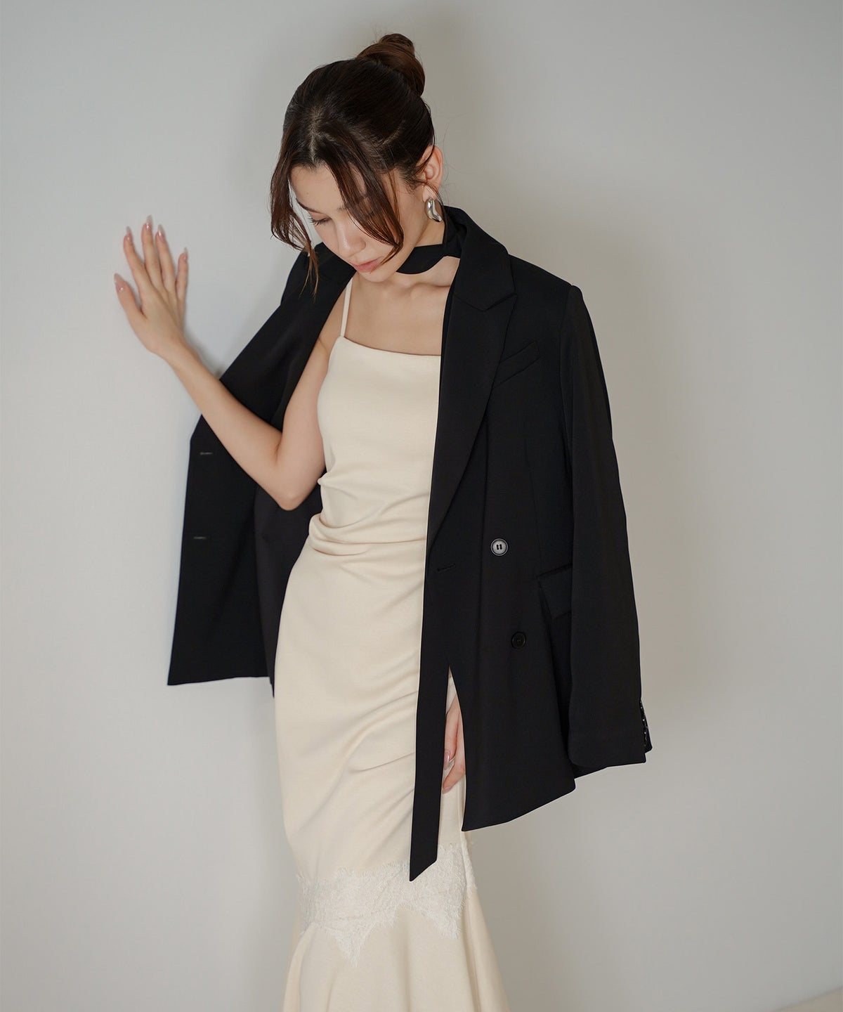  キャミワンピース マーメイドワンピース レース ドット柄 フレア ロング丈 キノザケイ