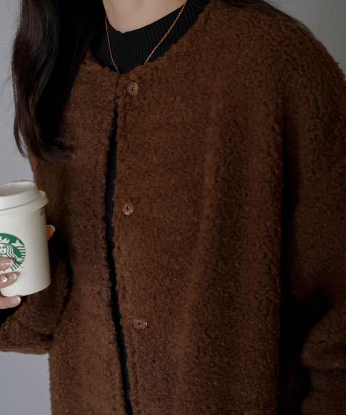 ノーカラー ボア コート エクリュ ベージュ ブラウン Mサイズ ノーカラーボアコート HUIT