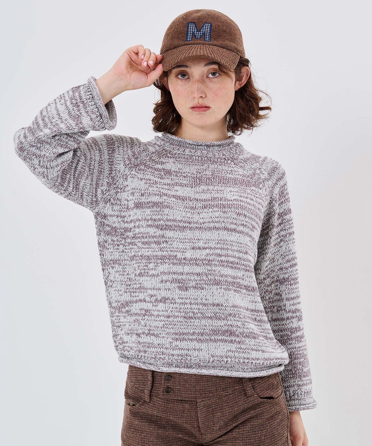 ミックスカラー/ロール/ロールエッジ ミックス カラー ニット TINA：JOJUN