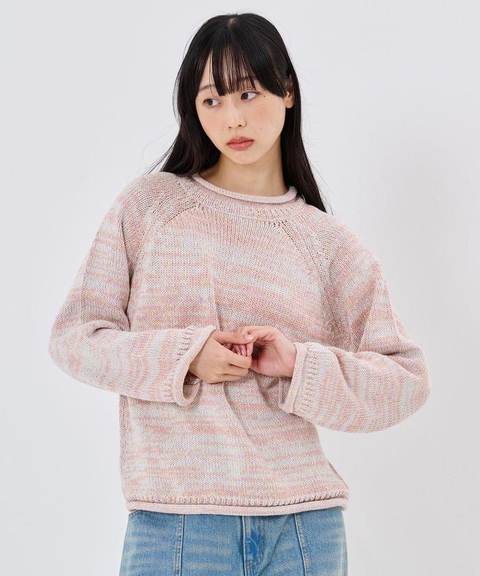 ミックスカラー/ロール/ロールエッジ ミックス カラー ニット TINA：JOJUN