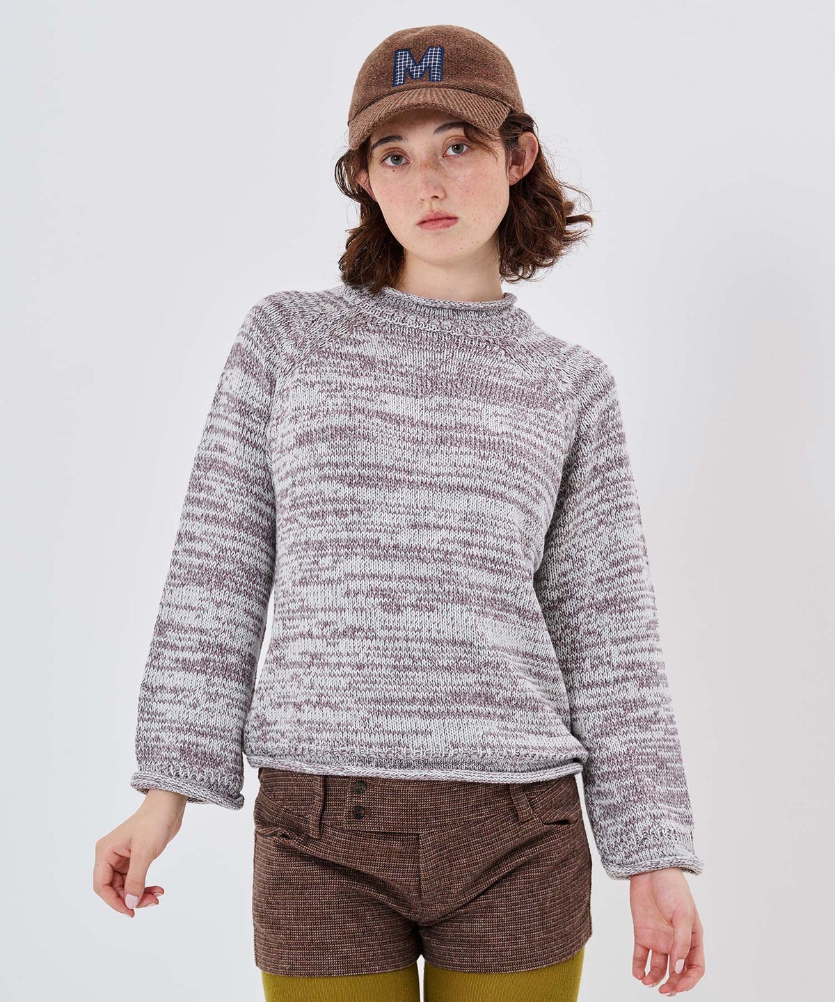 ミックスカラー/ロール/ロールエッジ ミックス カラー ニット TINA：JOJUN
