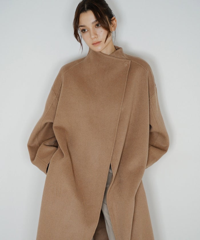リバーコート ダブルフェイス ロングコート ファネルネック 軽量 通勤 モード キノザケイ