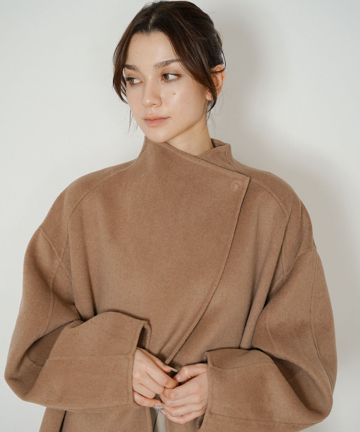 リバーコート ダブルフェイス ロングコート ファネルネック 軽量 通勤 モード キノザケイ