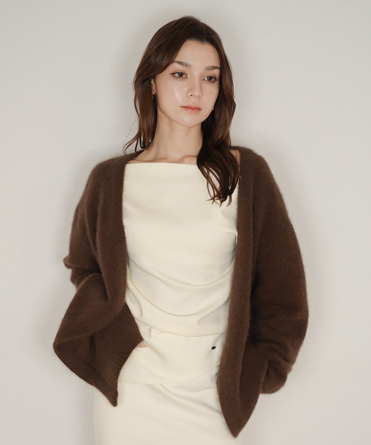 韓国 モード きれいめ 秋冬ニット 羽織り デート 通勤 高見え キノザケイ